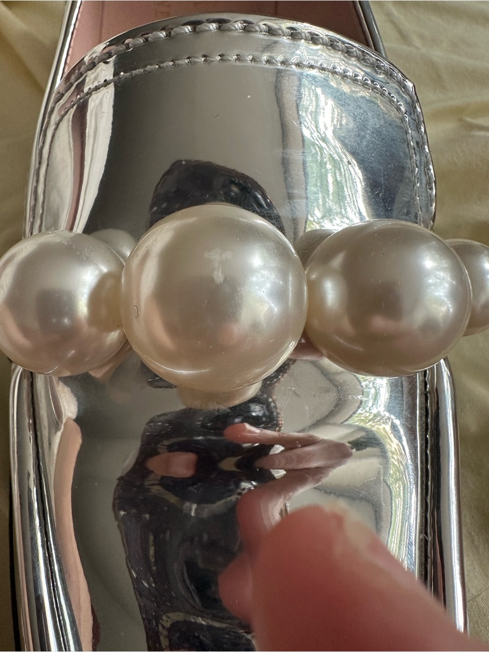 NWOT kate spade Metallic Silver Pearl-Trim Loafers - Picture 8 of 16